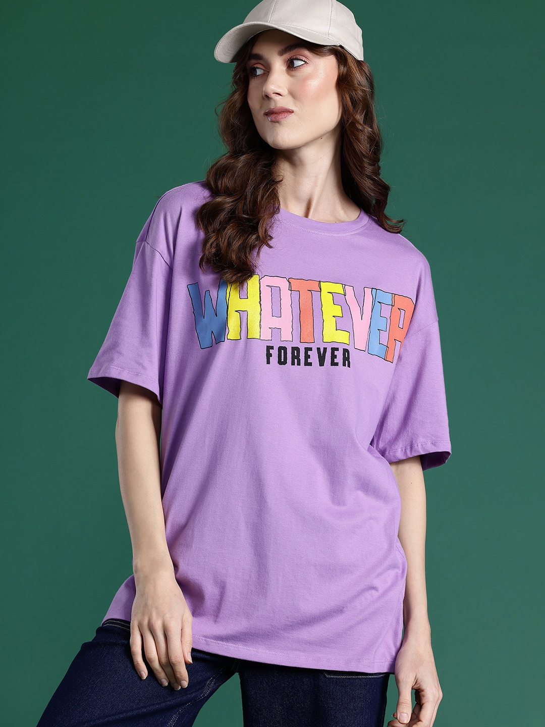 

DressBerry Women Printed Pure Cotton Longline T-shirt, Lavender
