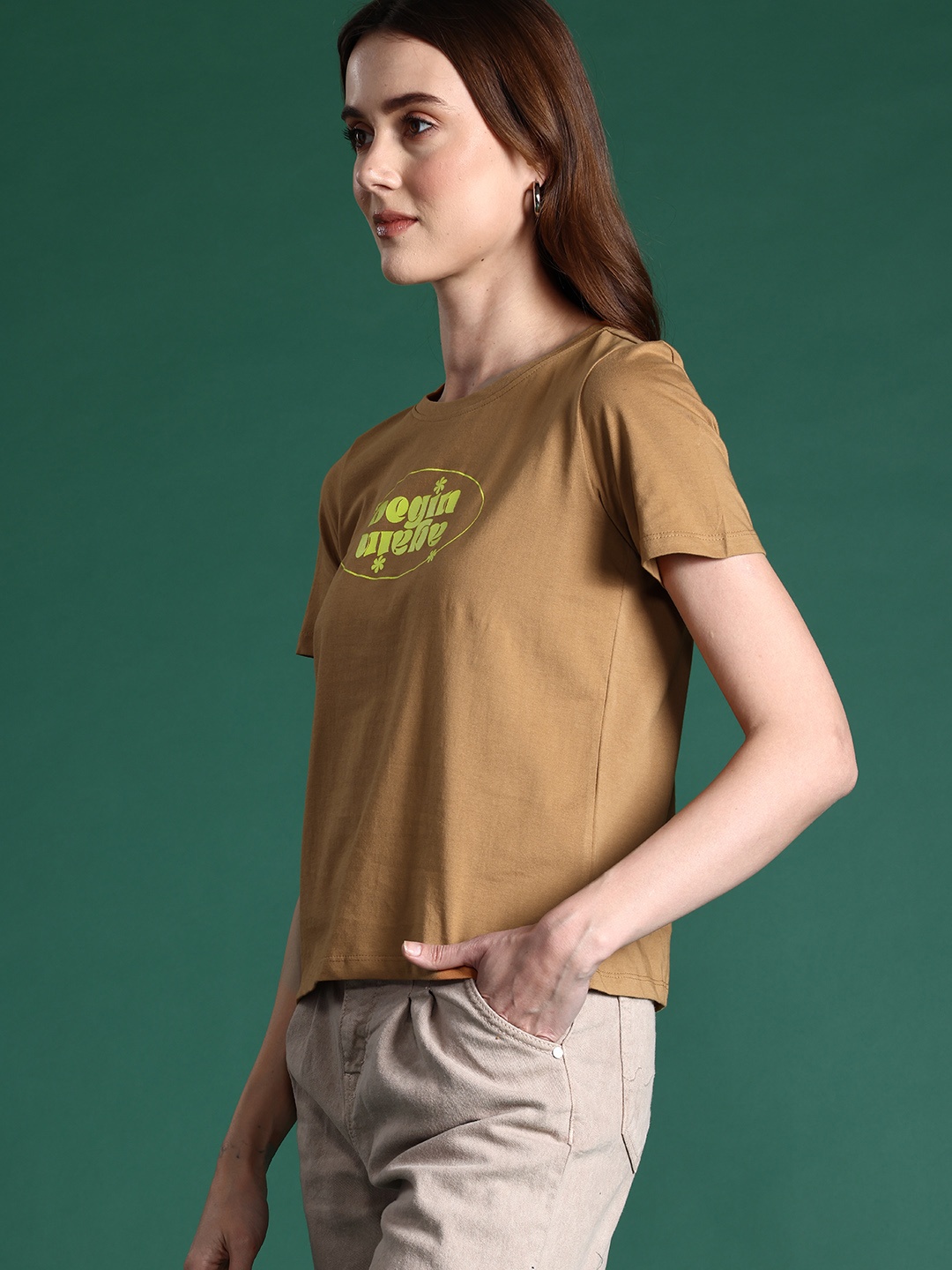 DressBerry Pure Cotton Printed T-shirt, Brown
