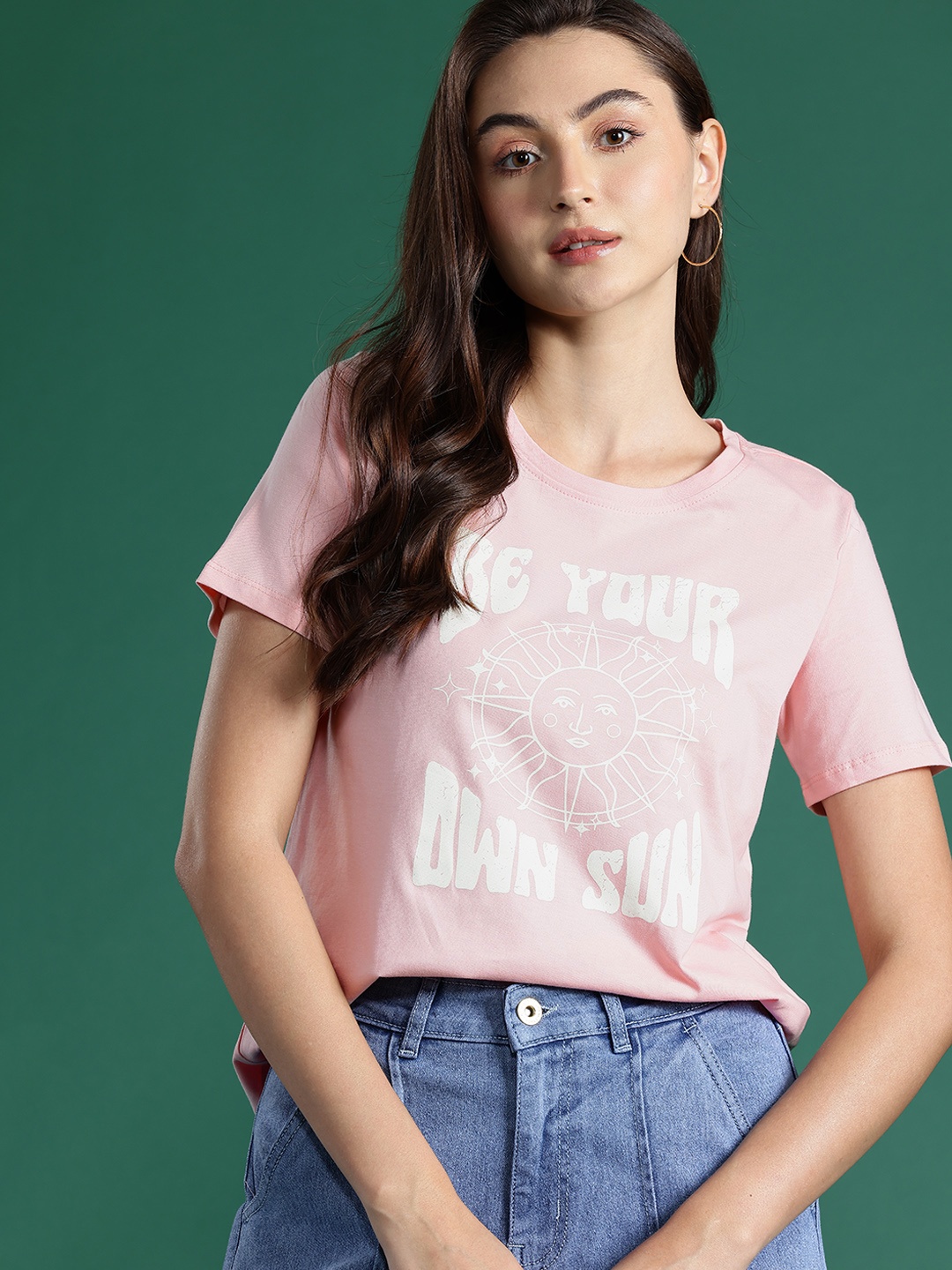 

DressBerry Typography Printed Relaxed Fit Pure Cotton T-shirt, Pink