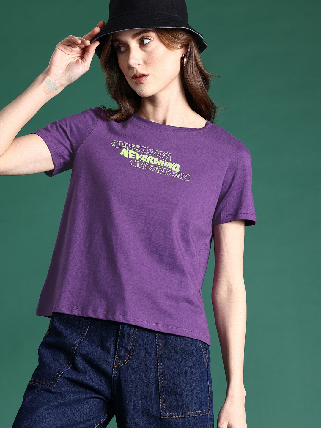 

DressBerry Pure Cotton Printed T-shirt, Purple