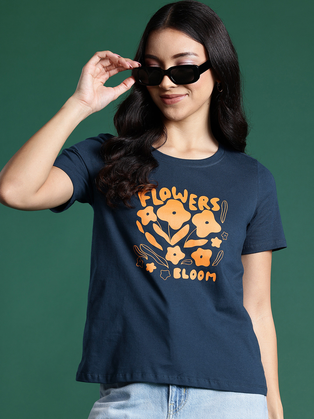 

DressBerry Women Typography Printed Pure Cotton T-shirt, Teal