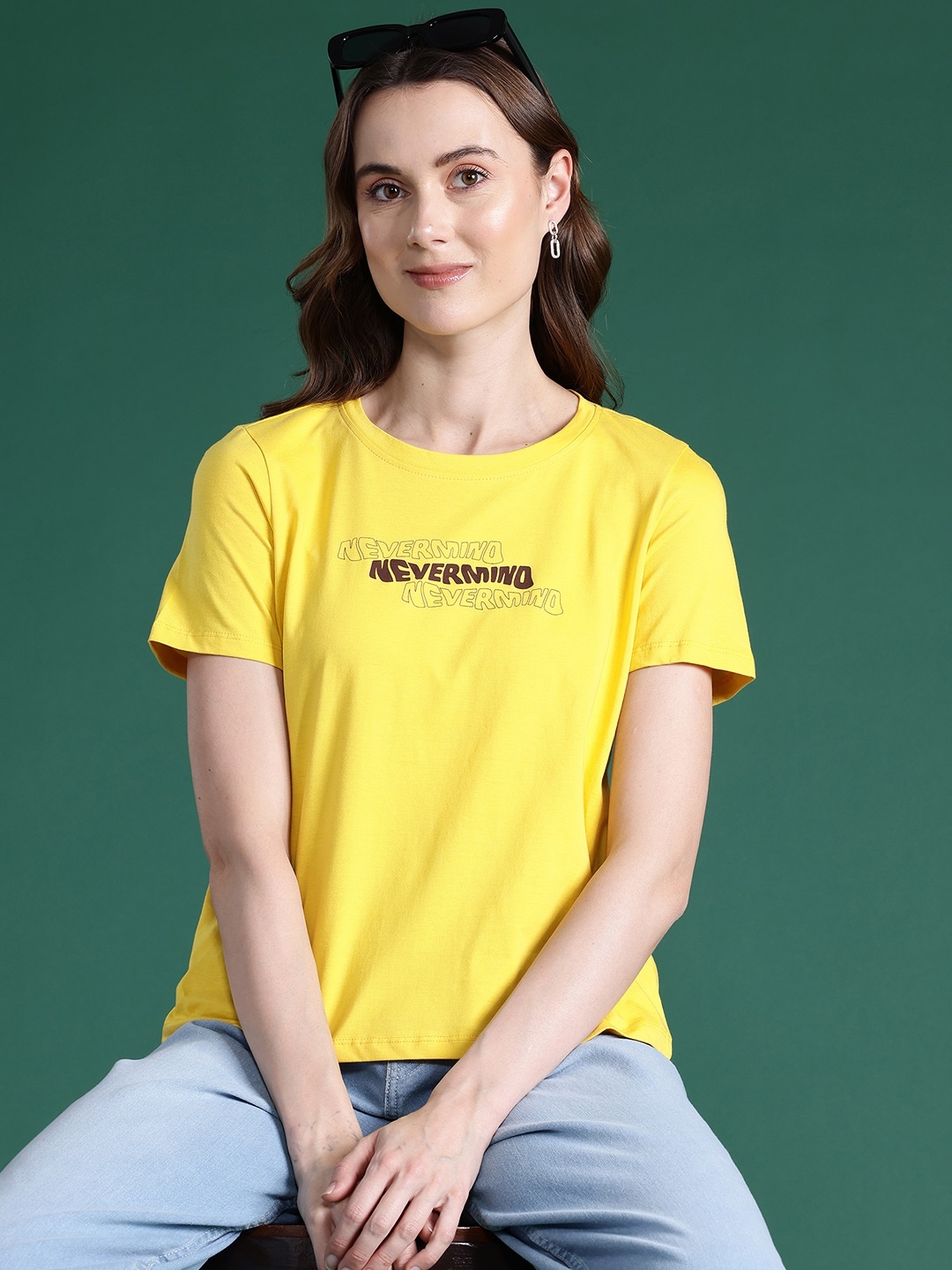 

DressBerry Typography Printed Pure Cotton T-shirt, Yellow