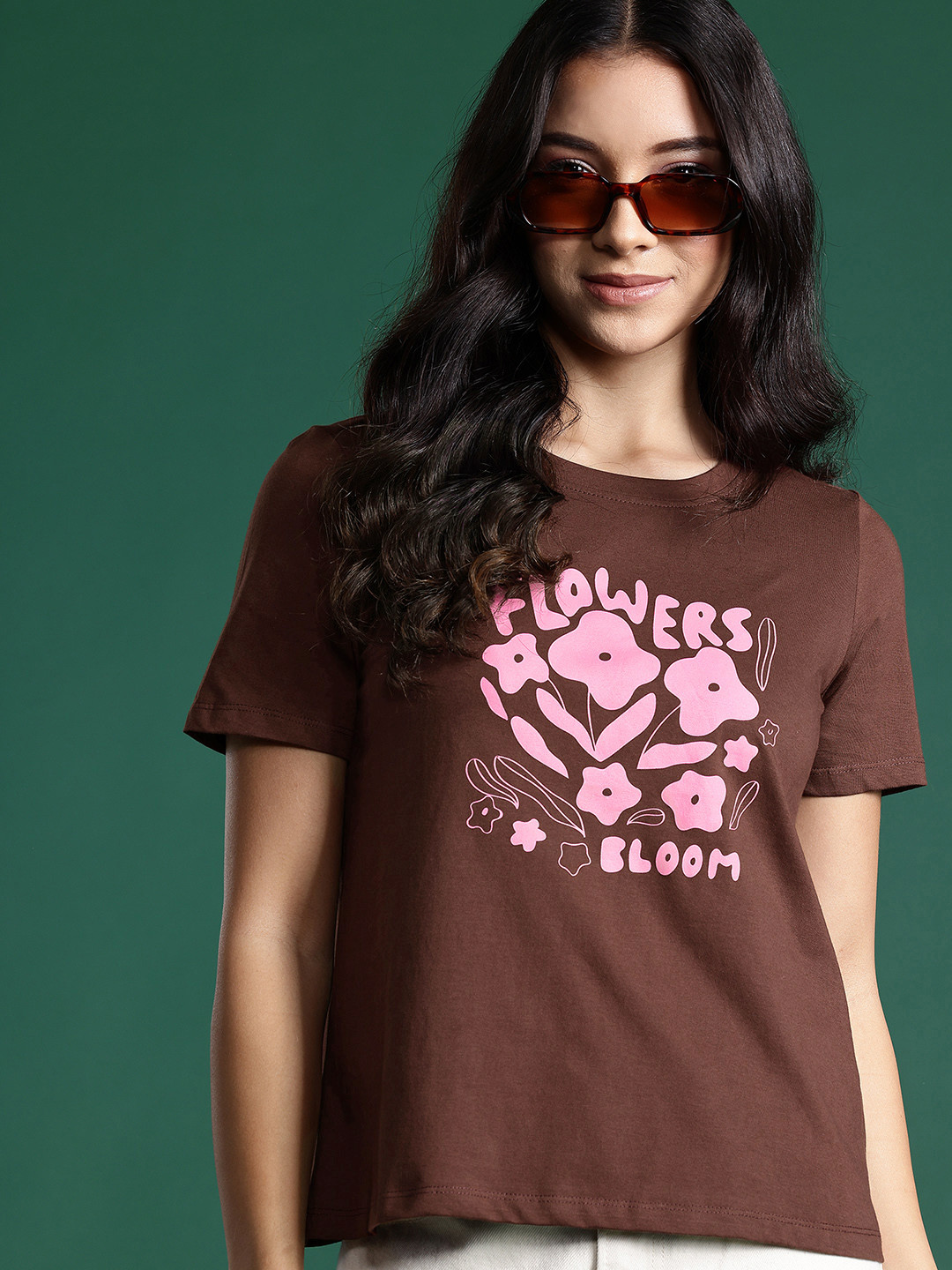 

DressBerry Women Typography Printed Pure Cotton T-shirt, Brown