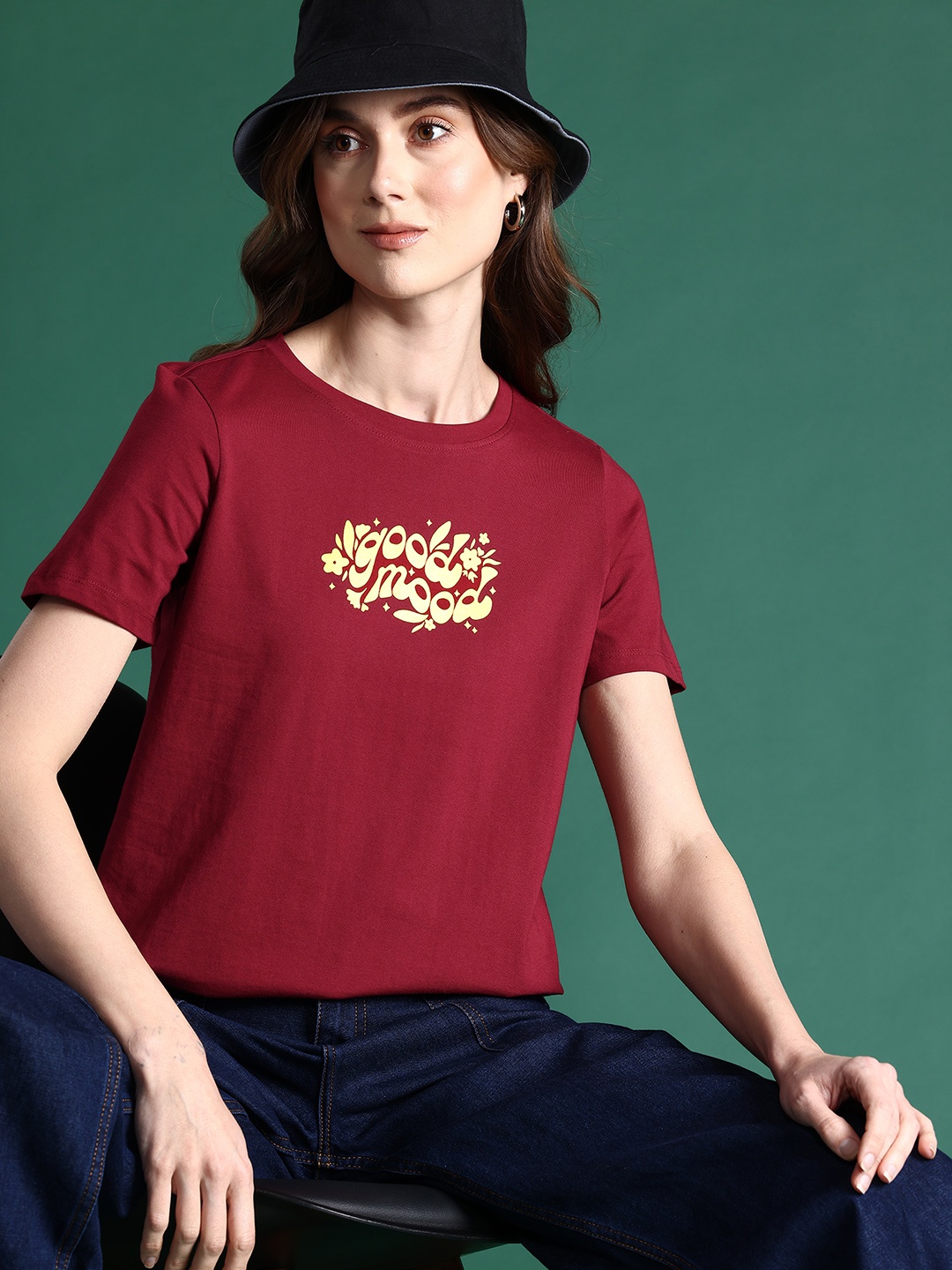 

DressBerry Pure Cotton Printed T-shirt, Maroon