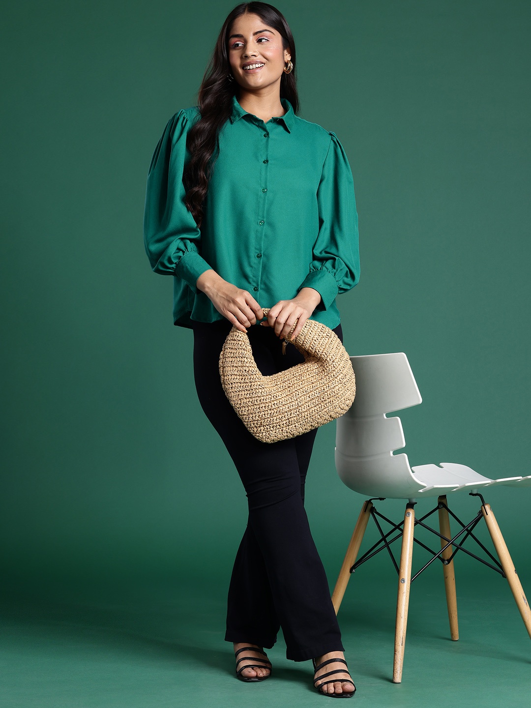 

DressBerry Curve Plus Size Solid Casual Shirt, Green