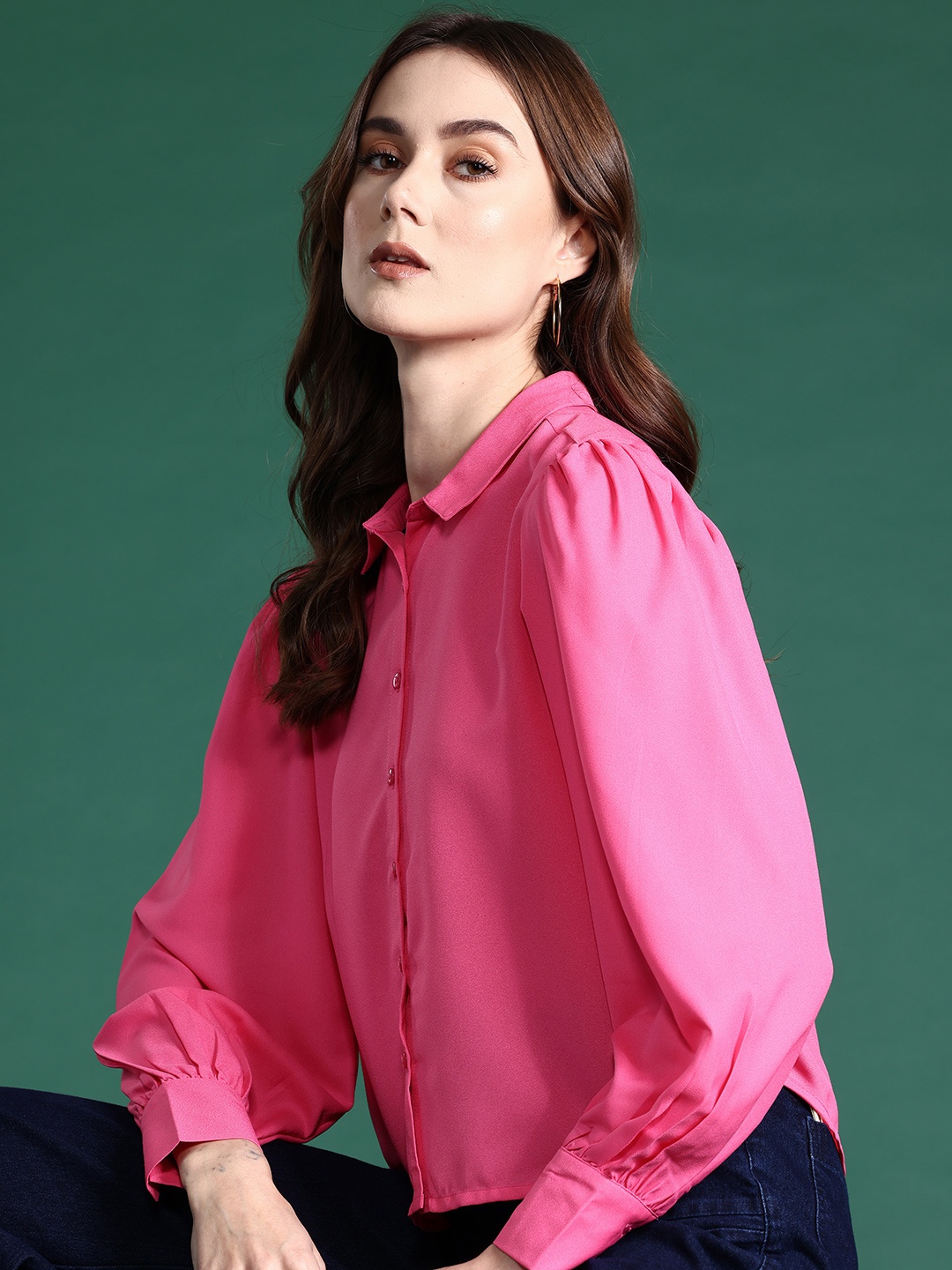 

Dressberry Basics Bizwear Puff Sleeves Shirt, Pink