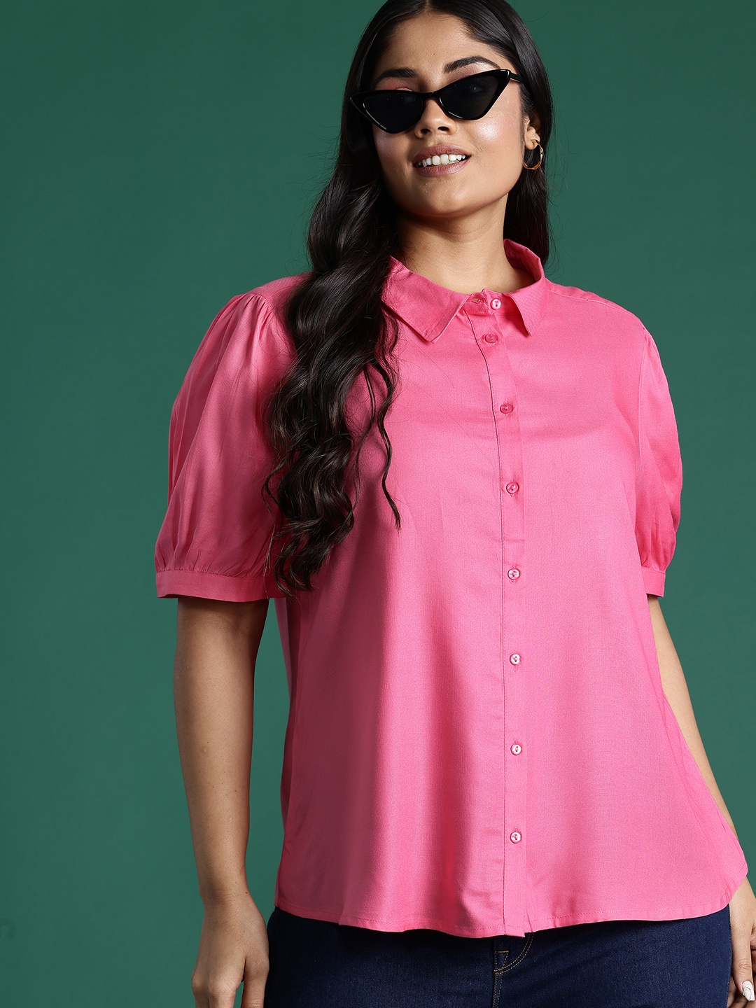 

DressBerry Curve Plus Size Casual Shirt, Pink