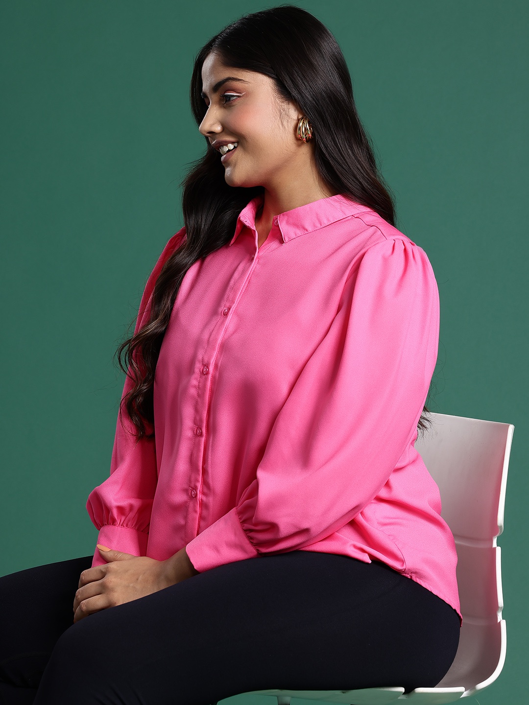 

DressBerry Curve Plus Size Solid Casual Shirt, Pink