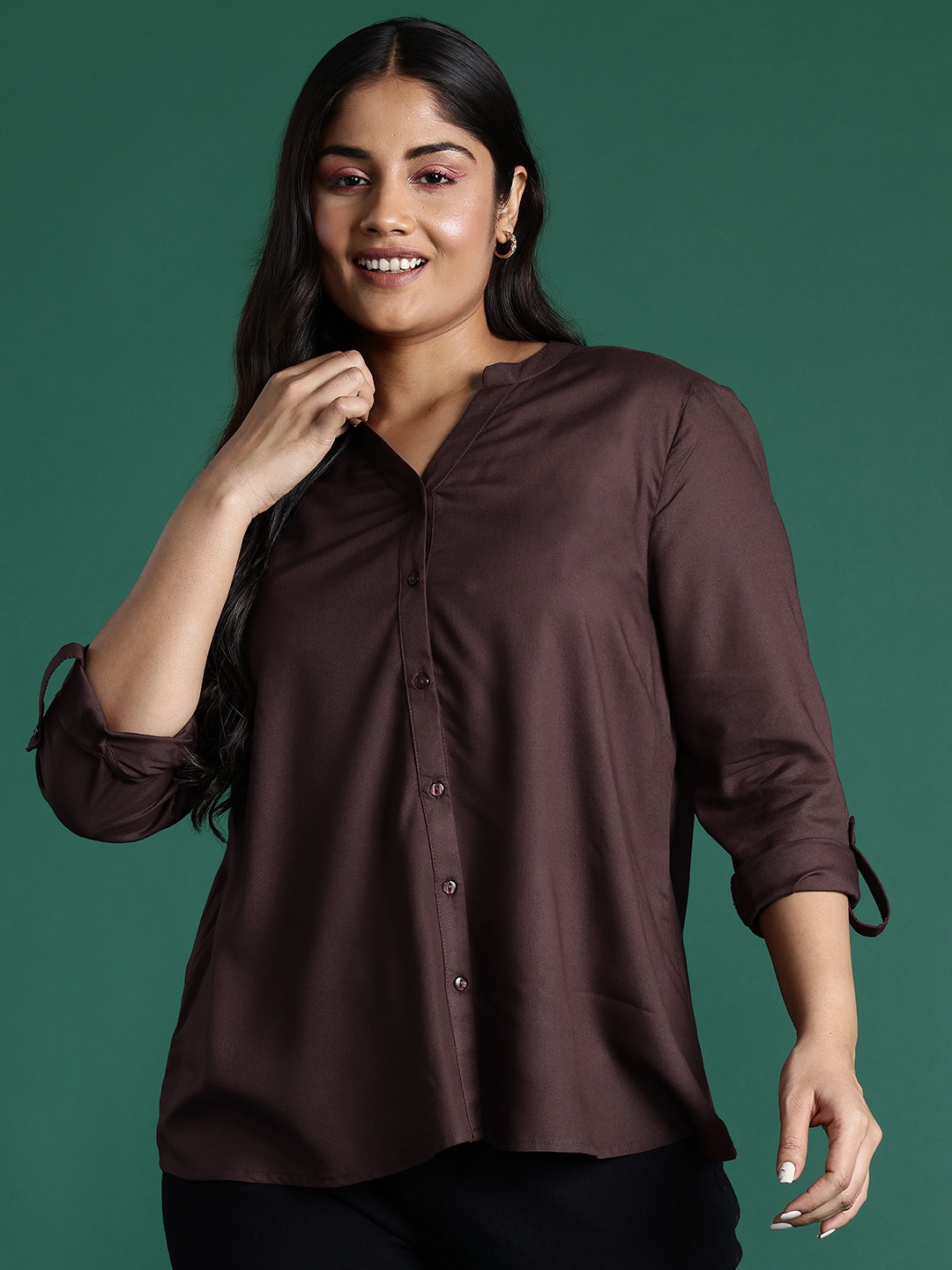 

DressBerry Curve Plus Size Casual Shirt, Brown