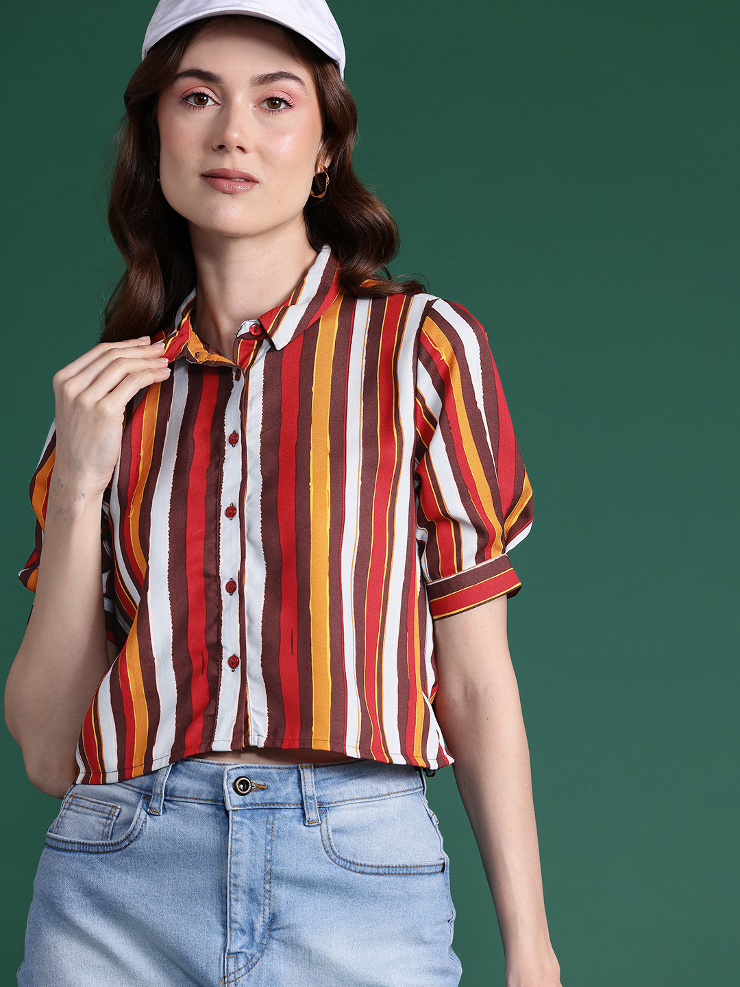 

DressBerry Women Striped Casual Crop Shirt, Multi