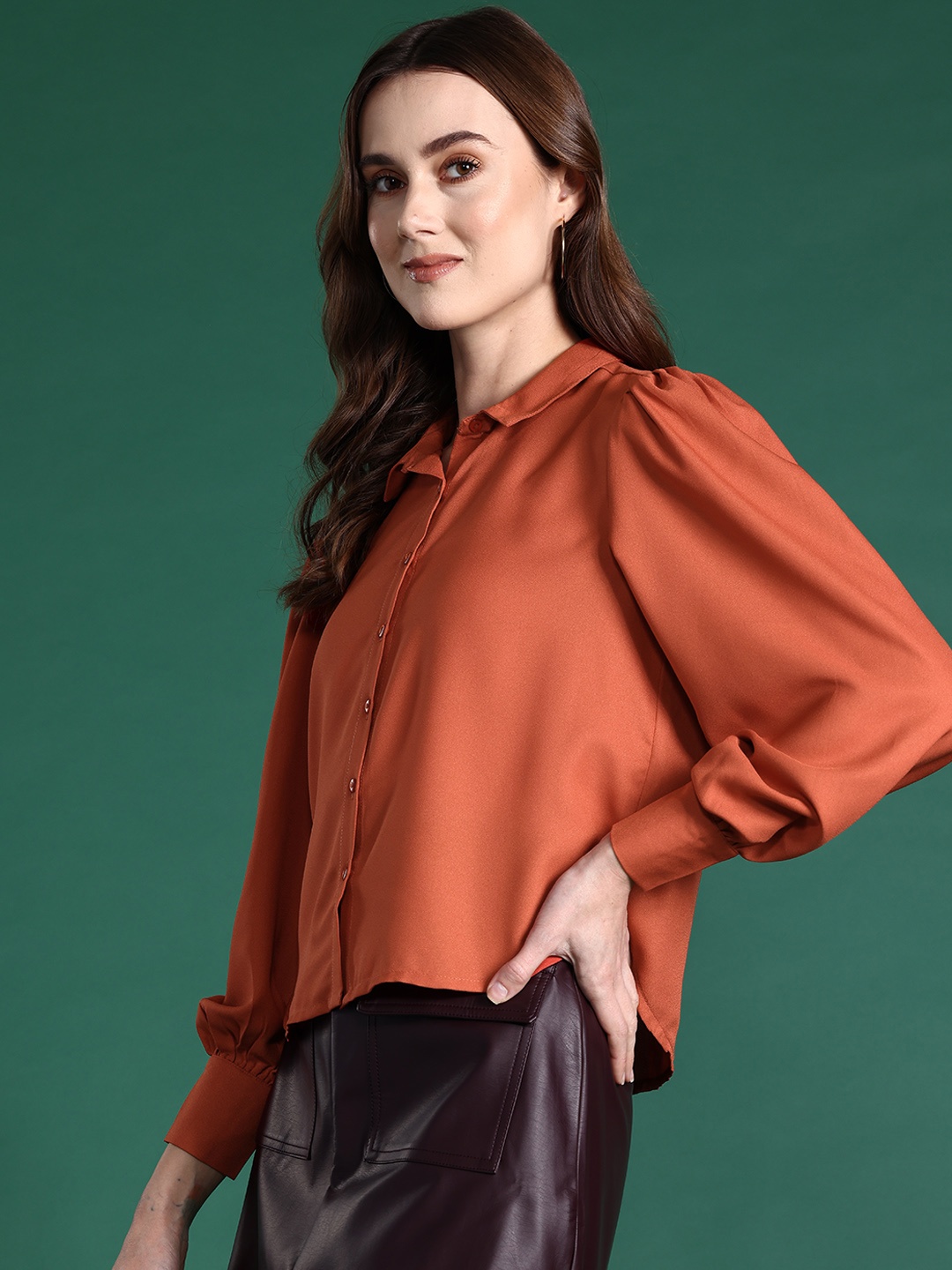 

DressBerry Bizwear Puff Sleeves Casual Shirt, Rust