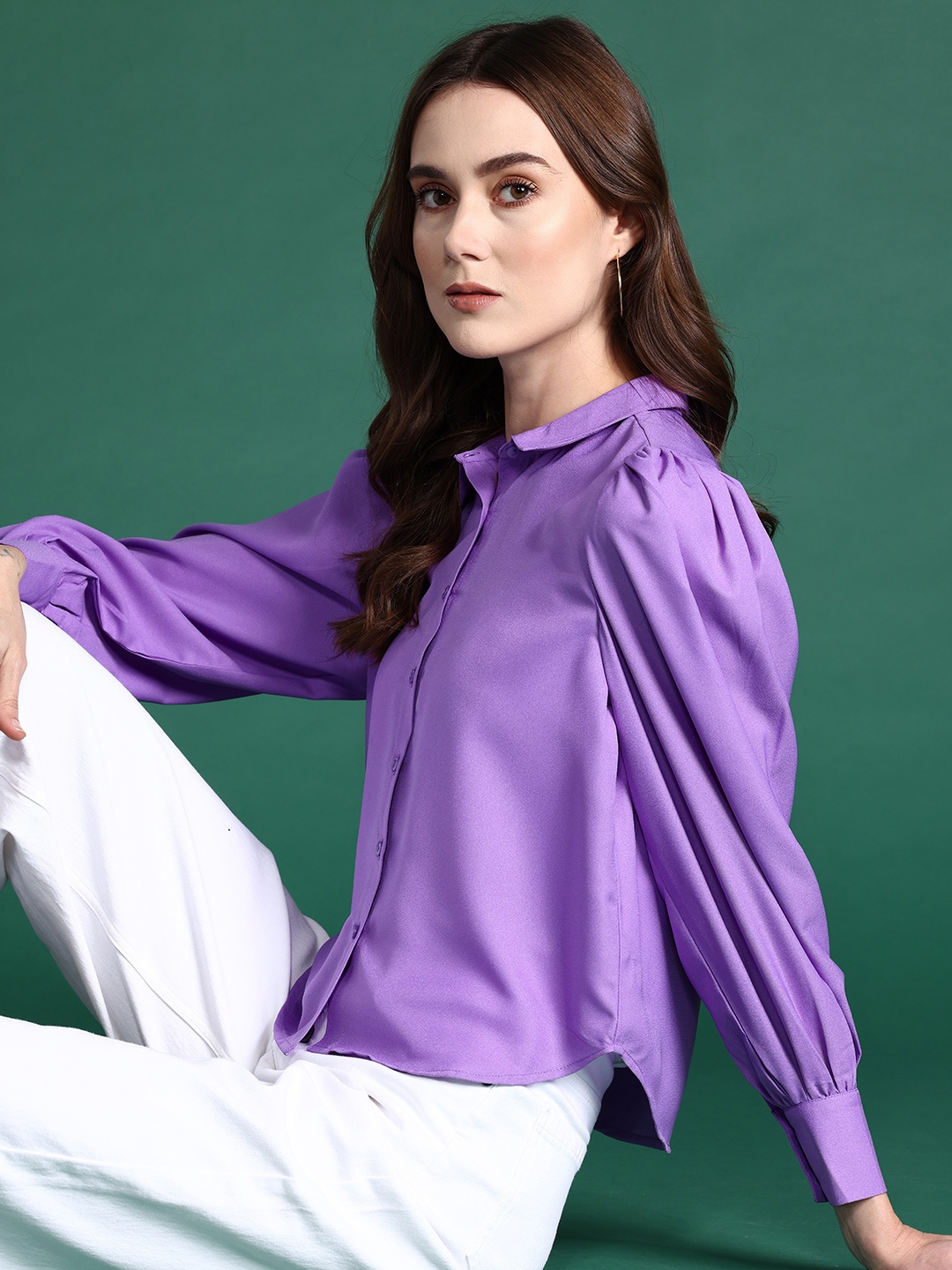 

Dressberry Basics Bizwear Puff Sleeves Casual Shirt, Lavender