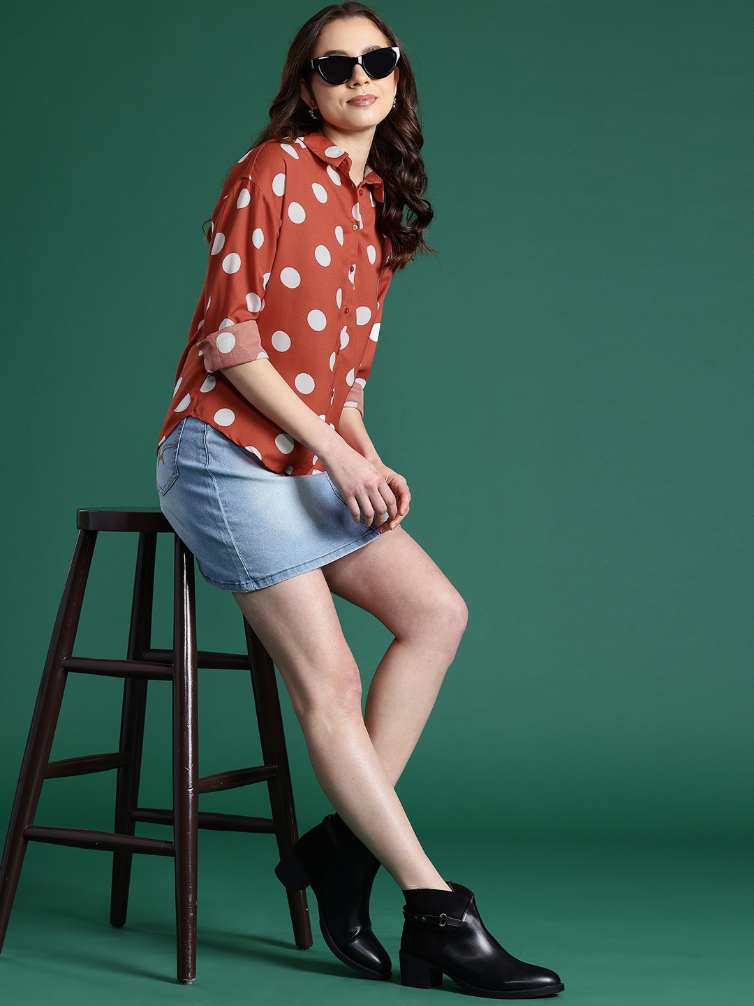 

DressBerry Women Polka Dot Print Casual Shirt, Rust