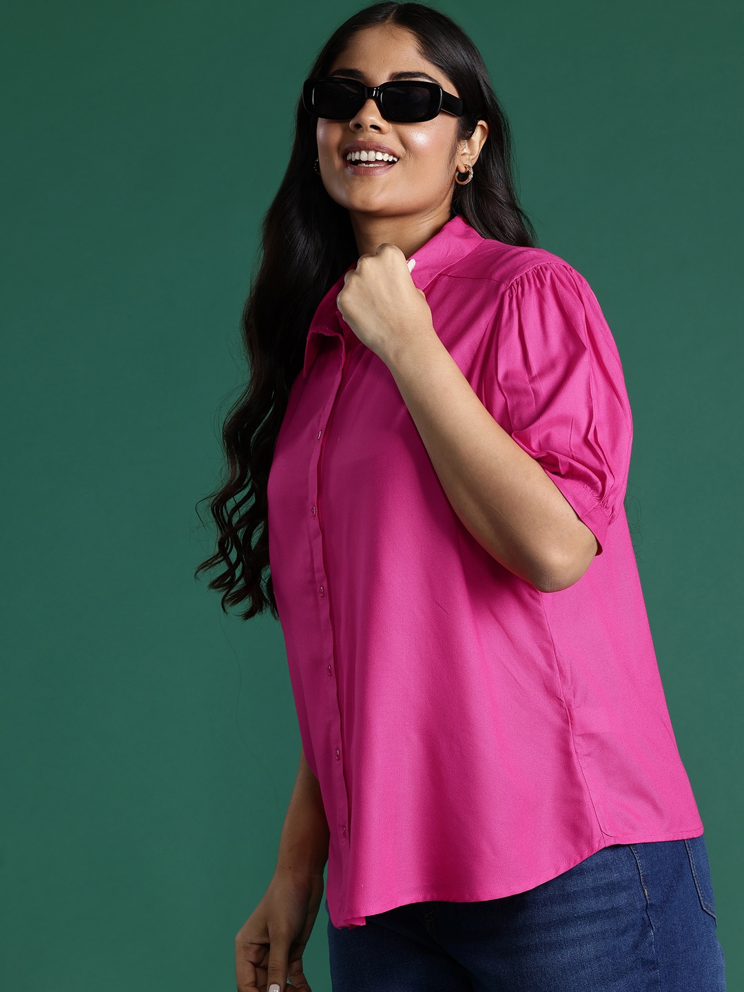 

DressBerry Curve Plus Size Casual Shirt, Pink