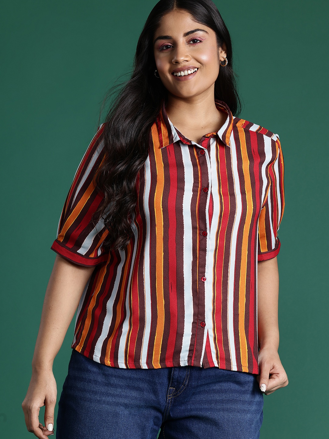 

DressBerry Curve Plus Size Striped Casual Shirt, Multi