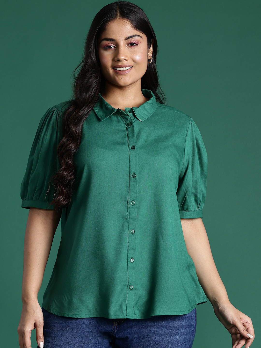 

DressBerry Curve Plus Size Casual Shirt, Green