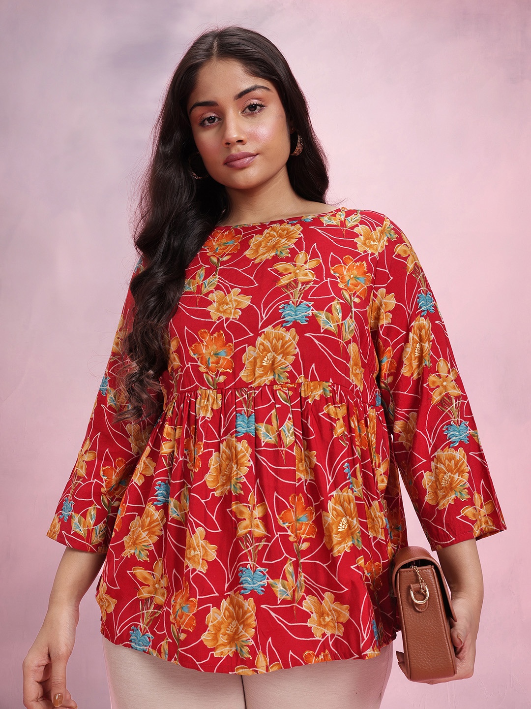 

DressBerry Curve Floral Print Top, Rust