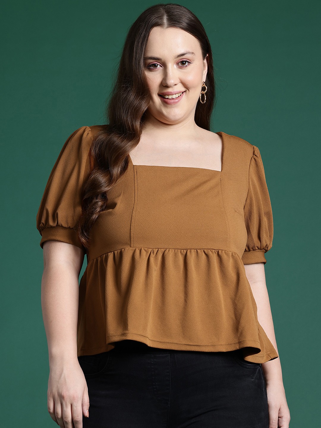 

DressBerry Curve Puff Sleeve Top, Brown