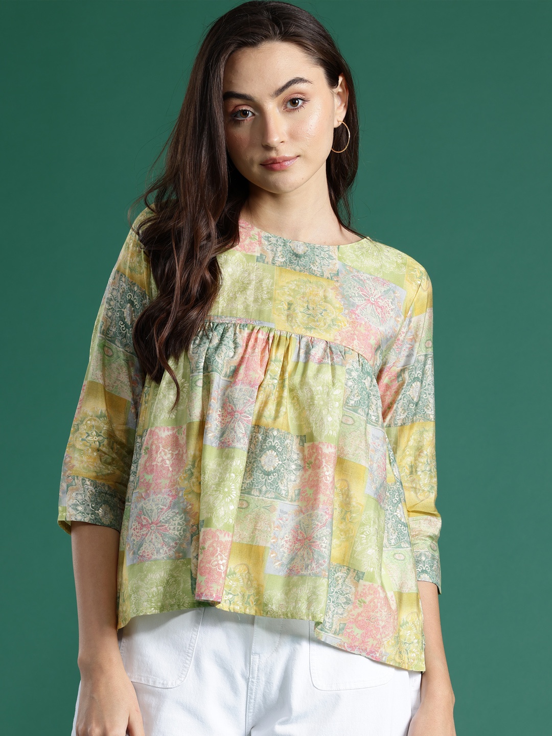 

DressBerry Printed Empire Top, Green