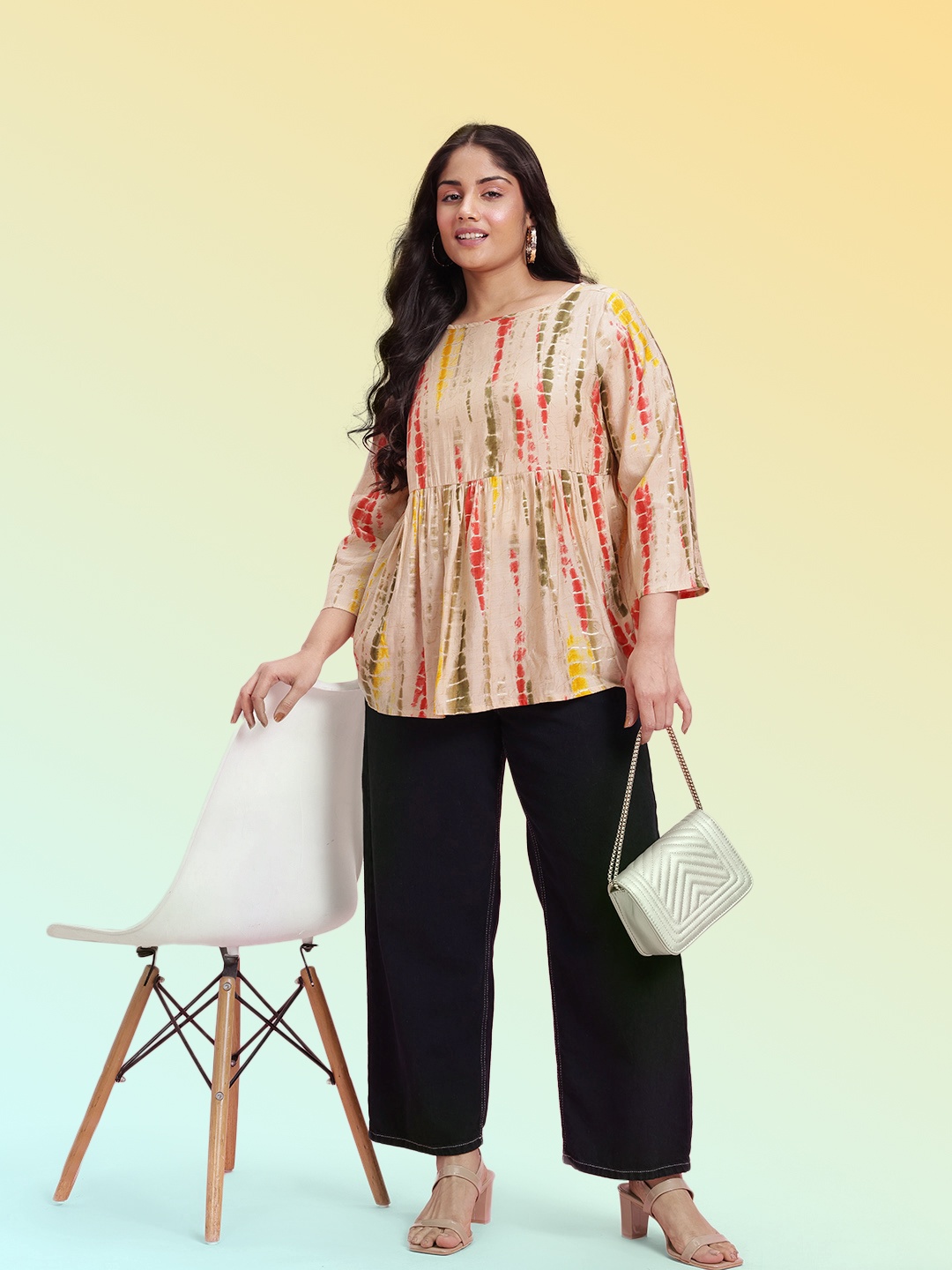 

DressBerry Curve Printed A-Line Top, Beige