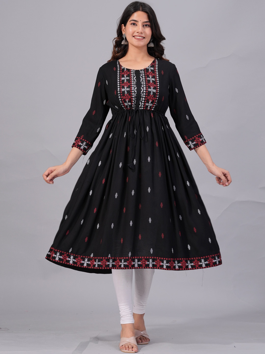 

SGRF Ethnic Motif Printed Anarkali Kurta, Black