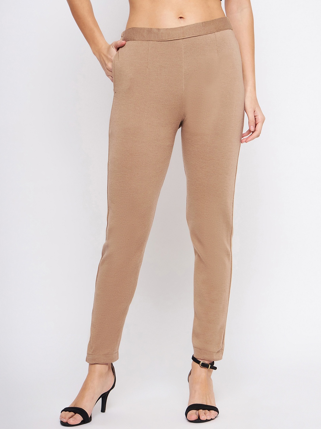 

Castle Lifestyle Women Mid-Rise Smart Wool Trousers, Beige