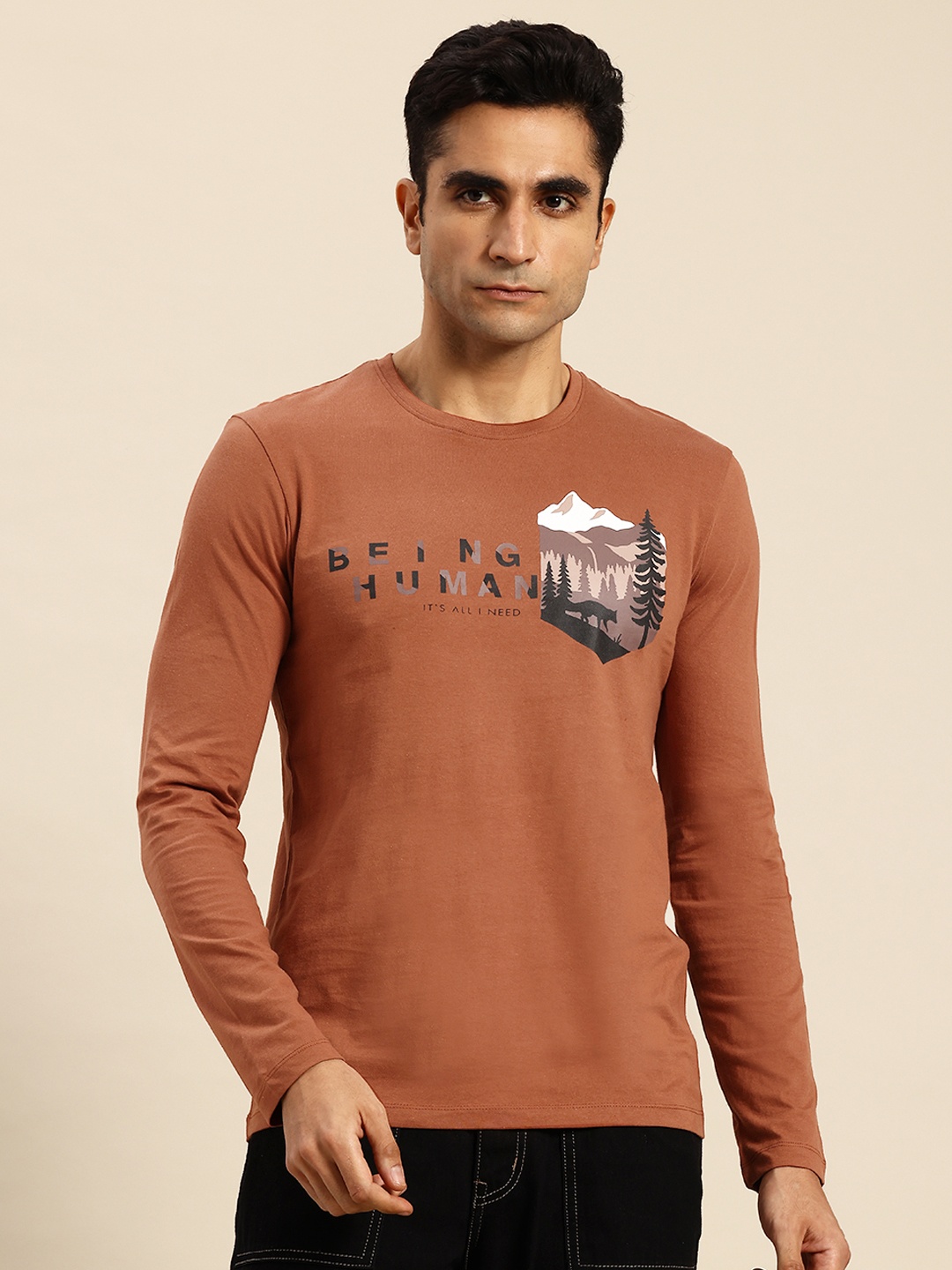 

Being Human Printed Pure Cotton T-shirt, Rust