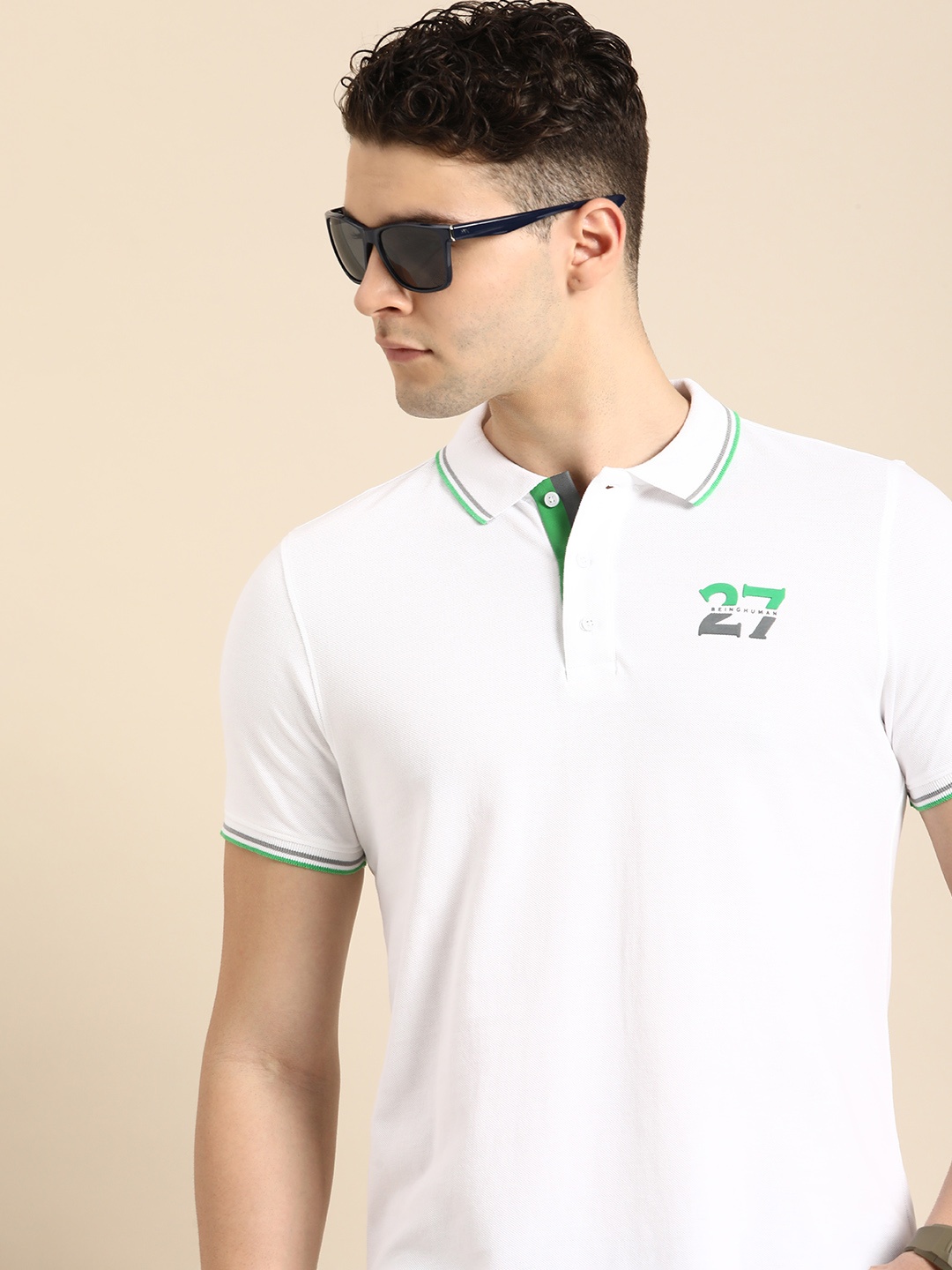

Being Human Solid Polo Collar Pure Cotton T-shirt, White
