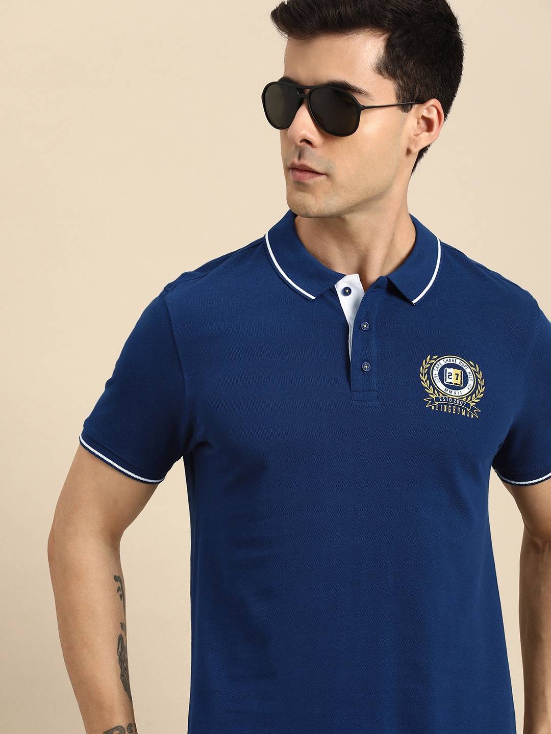 

Being Human Men Polo Collar Pure Cotton T-shirt, Navy blue