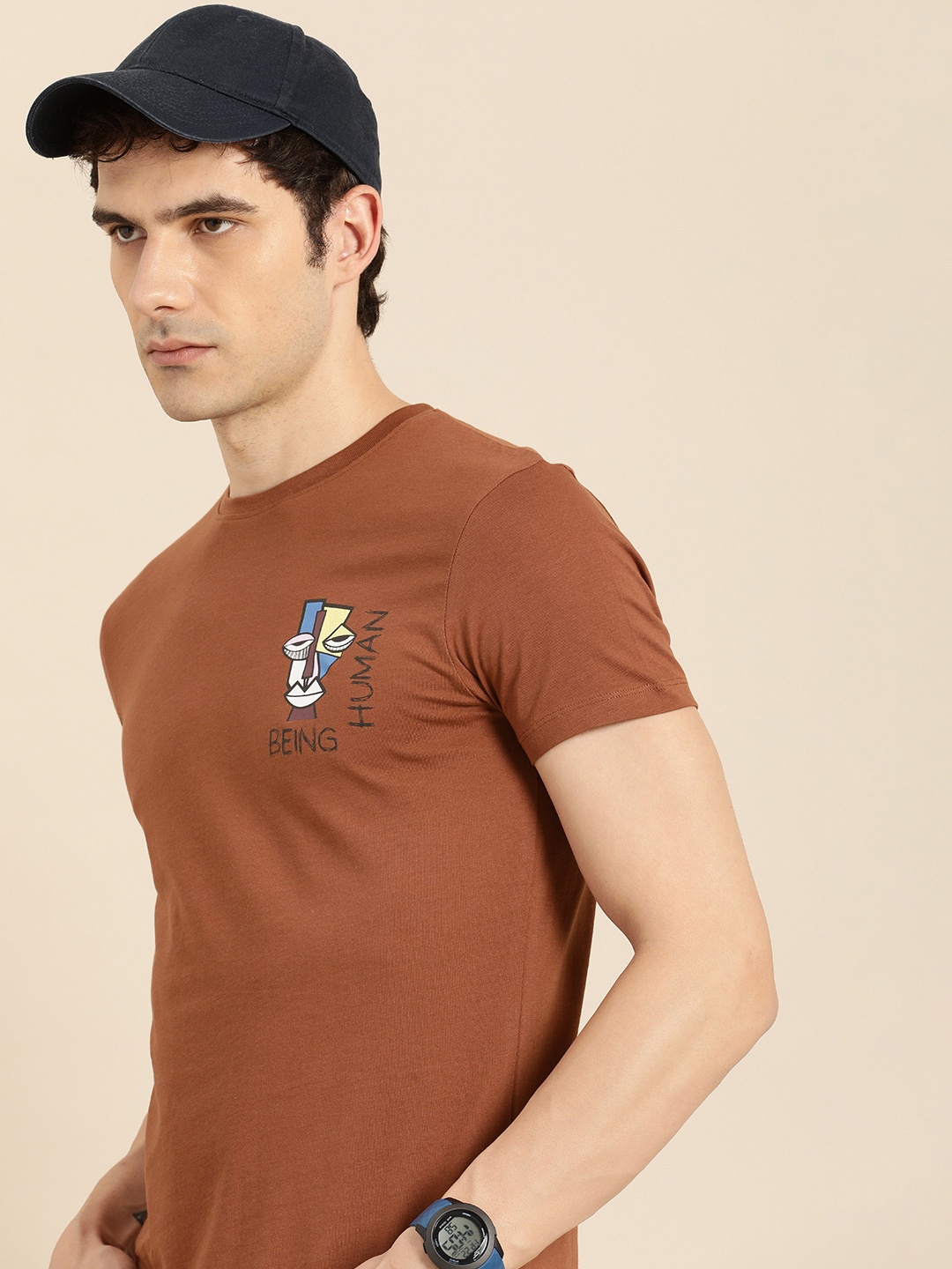 

Being Human Printed Pure Cotton T-shirt, Brown