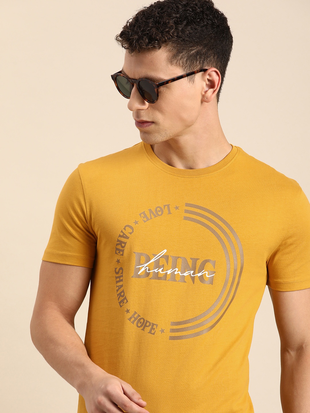 

Being Human Pure Cotton Brand Logo Printed Casual T-shirt, Mustard
