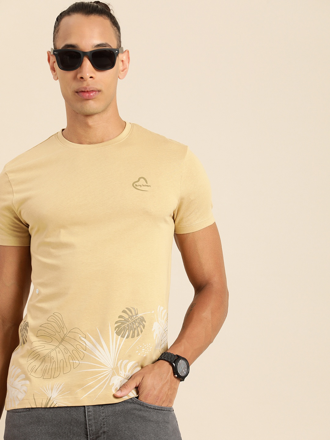 

Being Human Printed Tropical Pure Cotton T-shirt, Khaki