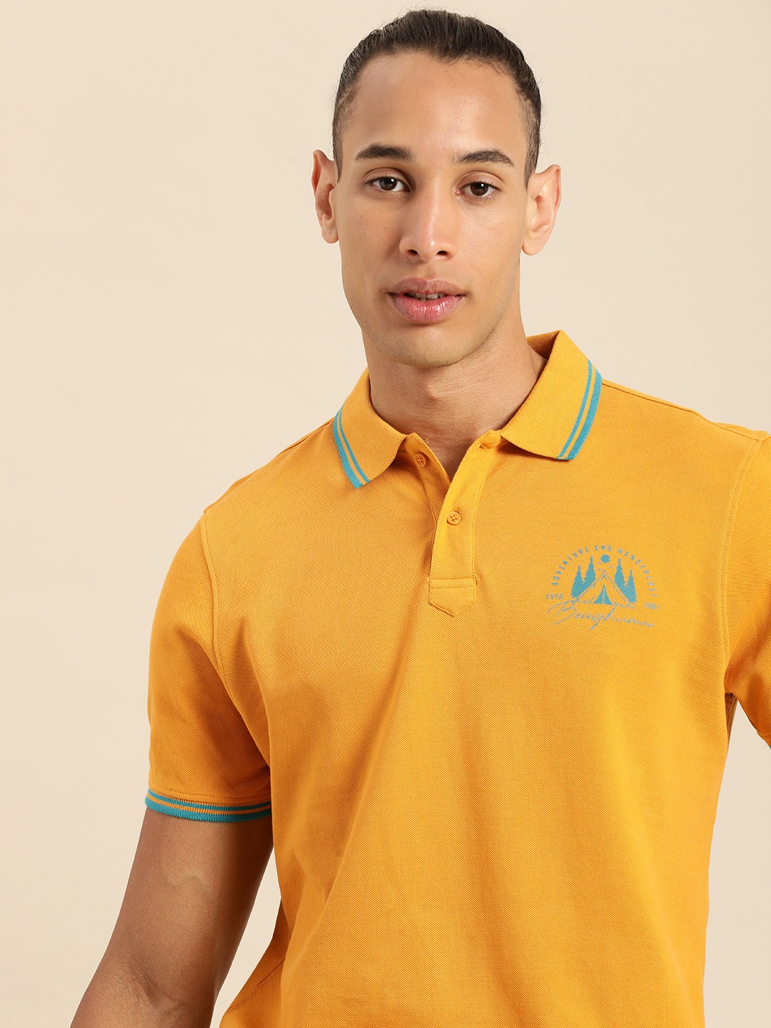 

Being Human Polo Collar Pure Cotton T-shirt, Mustard