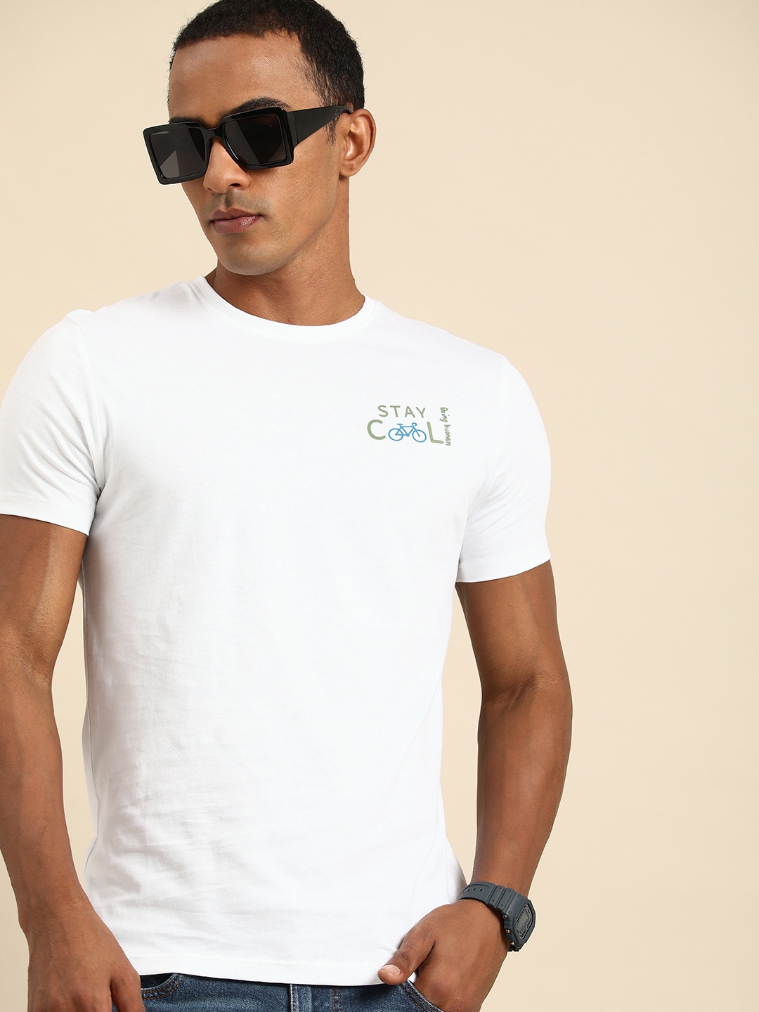 

Being Human Round Neck Short Sleeves Pure Cotton T-shirt, White