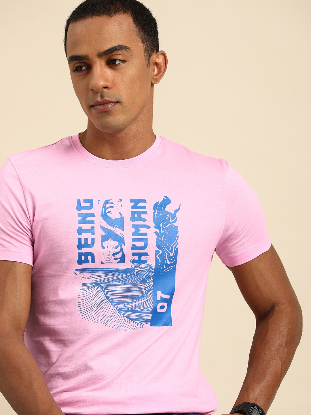 

Being Human Graphic Printed Pure Cotton Casual T-shirt, Pink