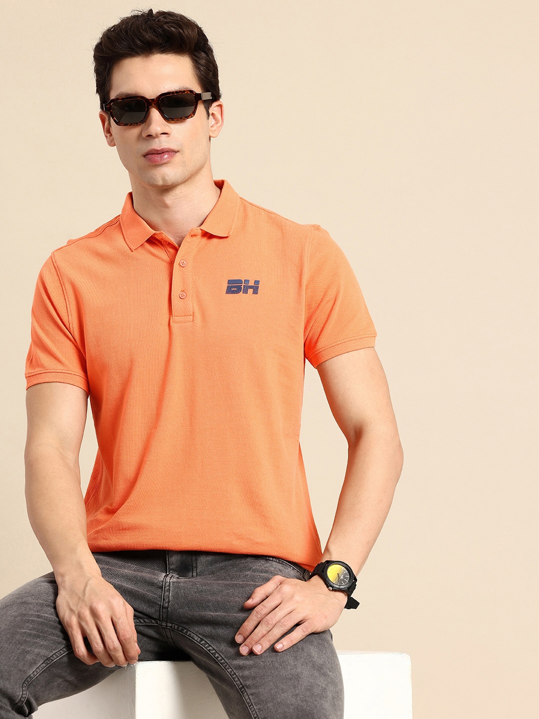 

Being Human Pure Cotton Polo Collar Casual T-shirt, Orange