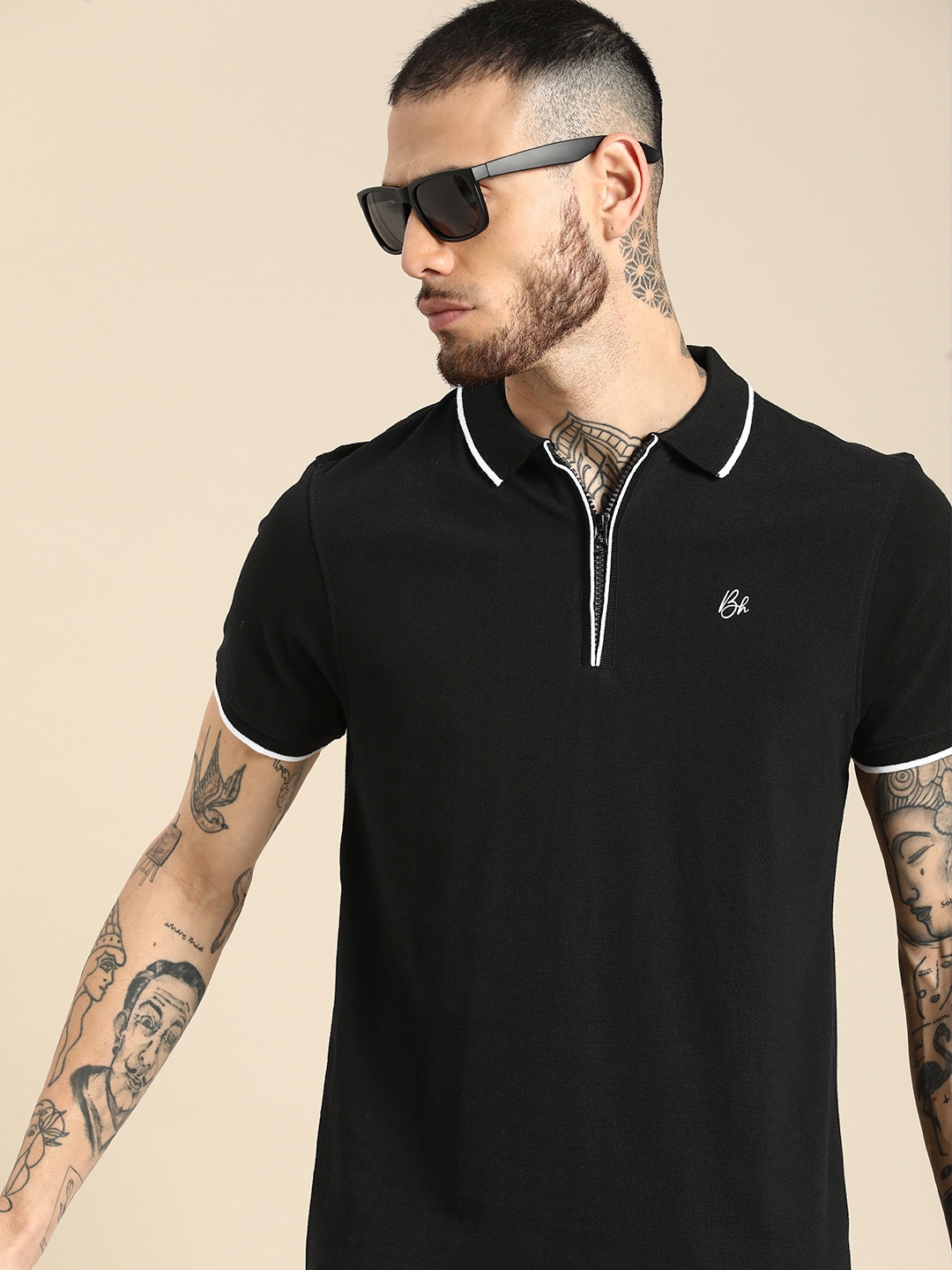 

Being Human Polo Collar Pure Cotton T-shirt, Black