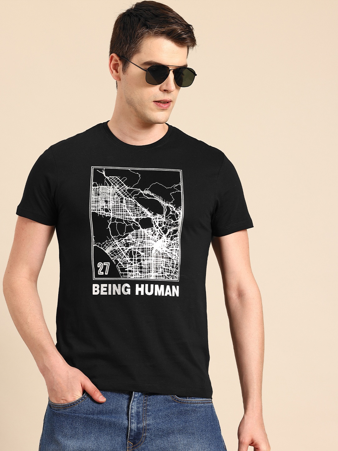 

Being Human Graphic Printed Pure Cotton T-shirt, Black