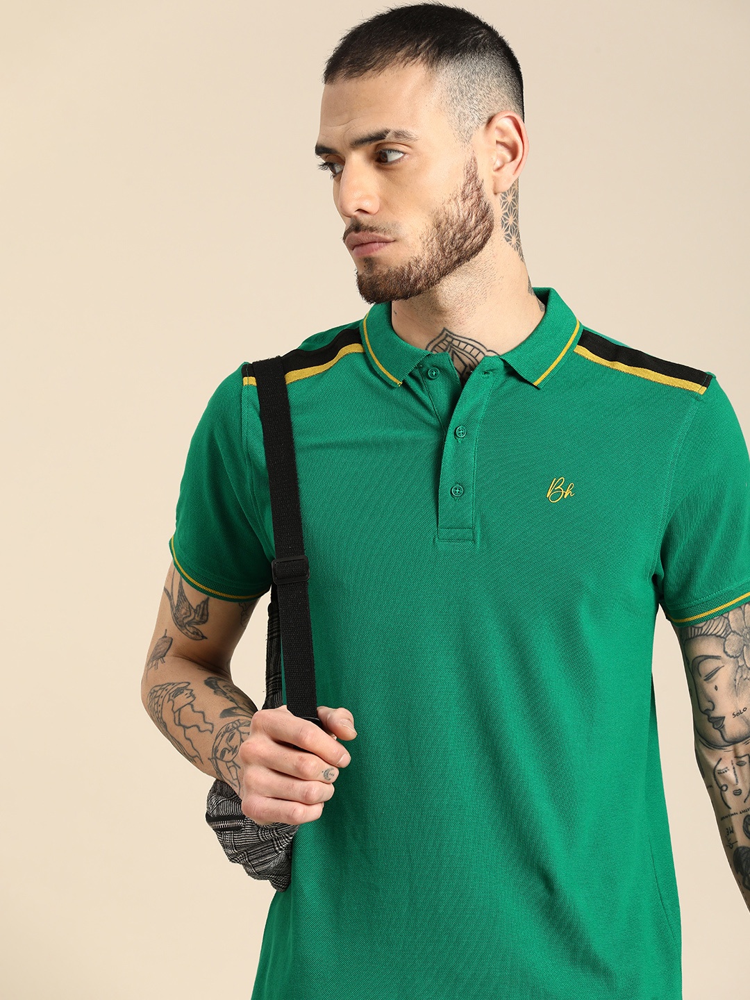 

Being Human Polo Collar Pure Cotton T-shirt, Green