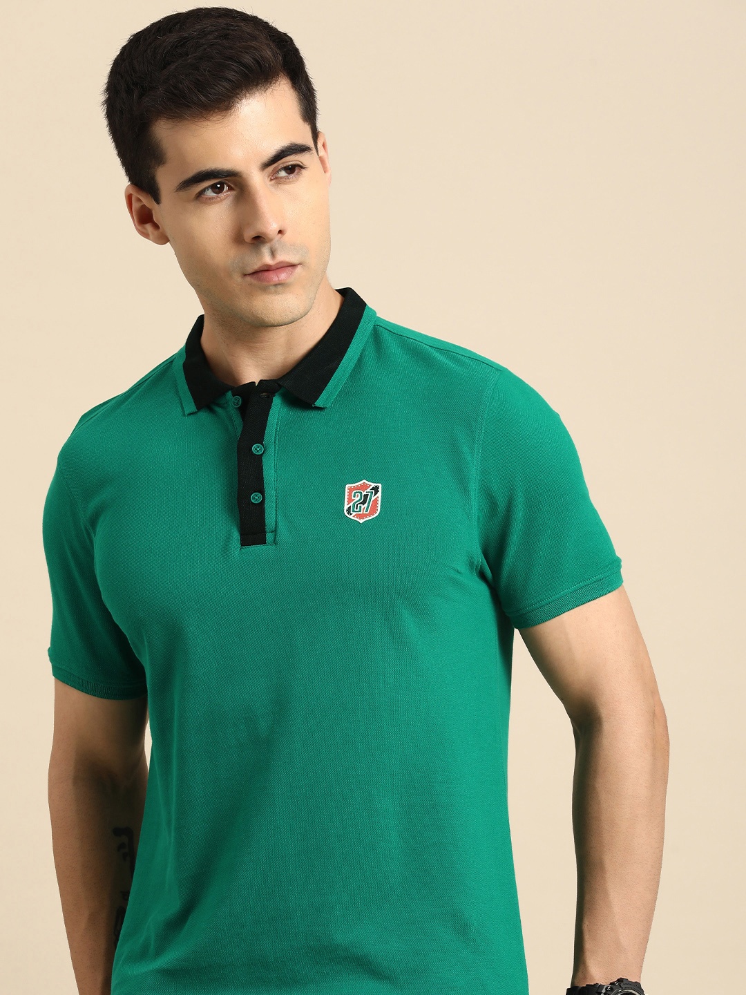 

Being Human Men Polo Collar Pure Cotton T-shirt, Green