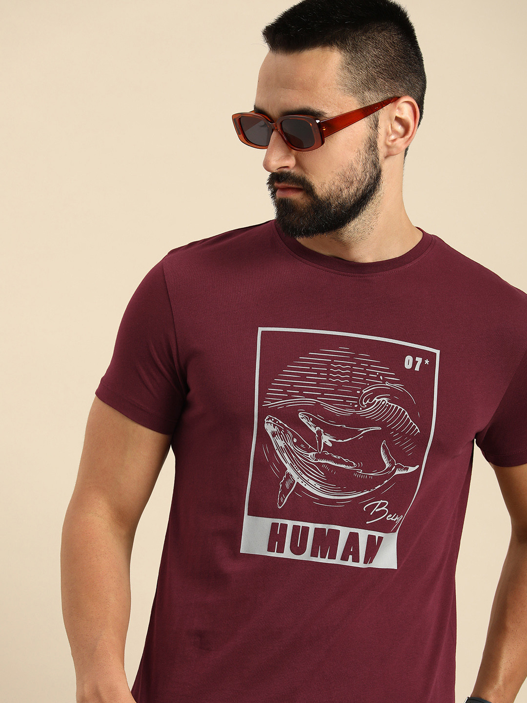 

Being Human Pure Cotton Graphic Printed Casual T-shirt, Maroon