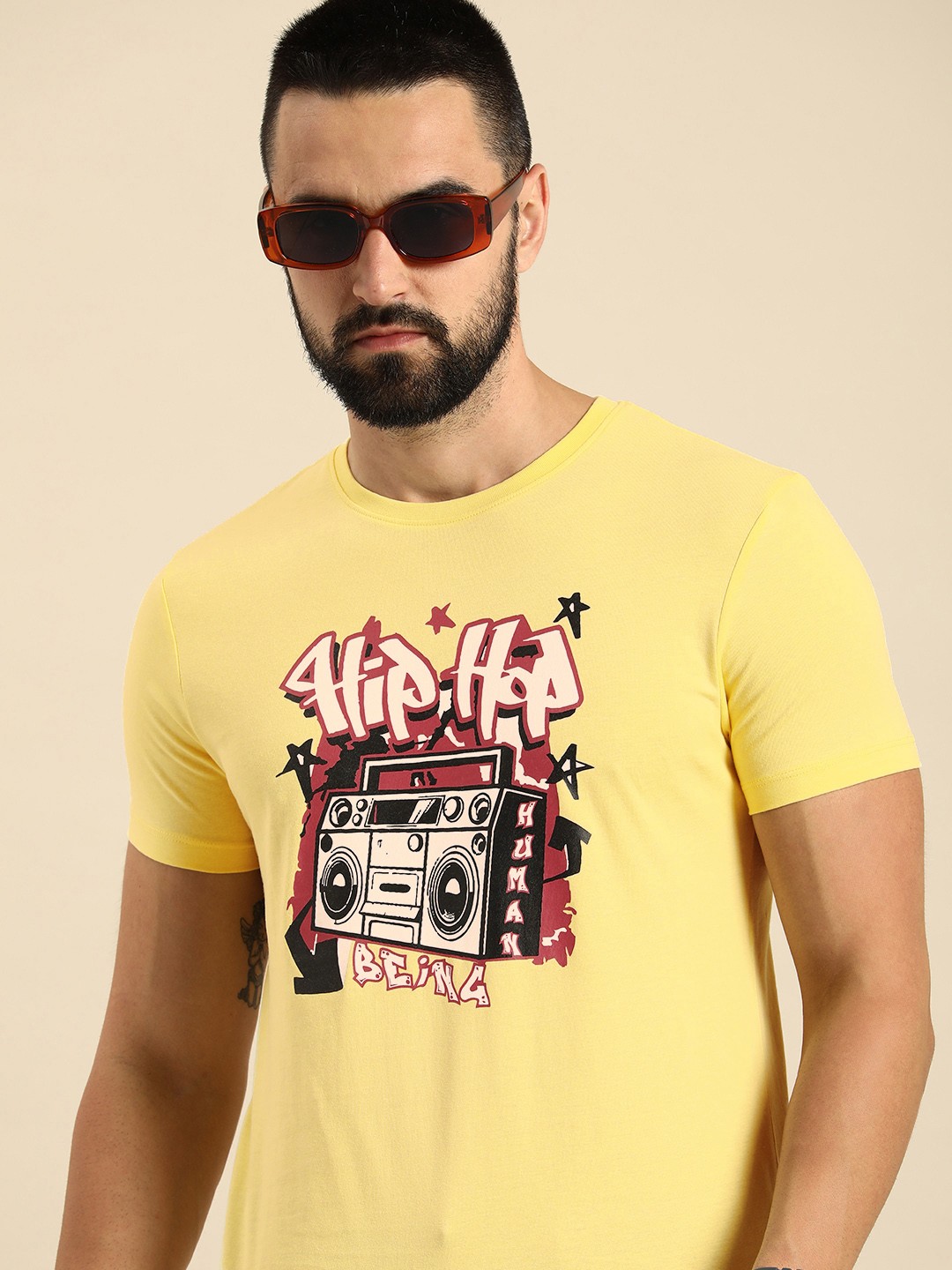 

Being Human Pure Cotton Graphic Printed Casual T-shirt, Yellow