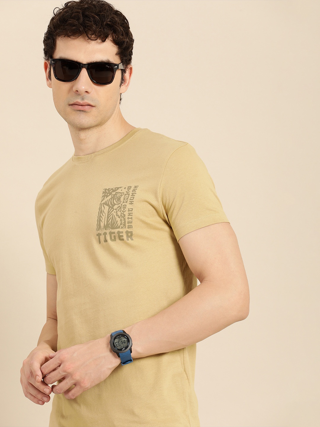 

Being Human Printed Pure Cotton T-shirt, Khaki