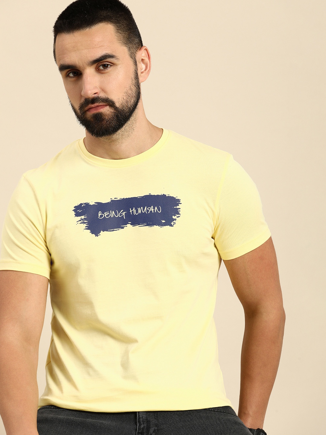 

Being Human Brand Logo Printed Pure Cotton T-shirt, Yellow