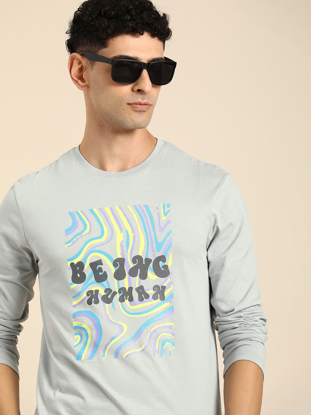 

Being Human Men Brand Logo & Abstract Print Pure Cotton T-shirt, Grey