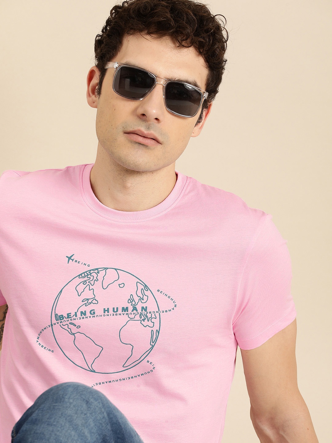 

Being Human Printed Pure Cotton T-shirt, Pink
