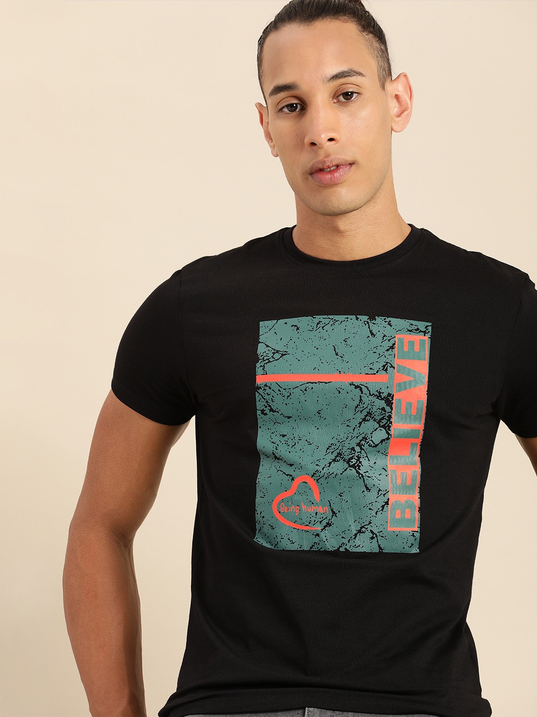

Being Human Printed Pure Cotton T-shirt, Black