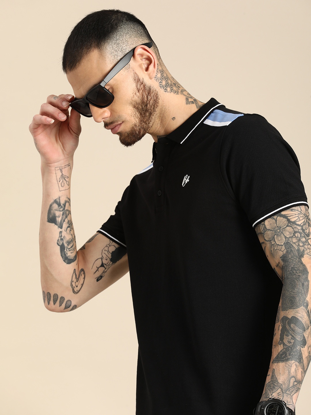 

Being Human Polo Collar Pure Cotton T-shirt, Black