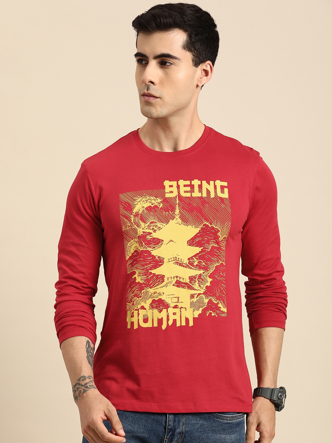 

Being Human Printed Pure Cotton T-shirt, Red