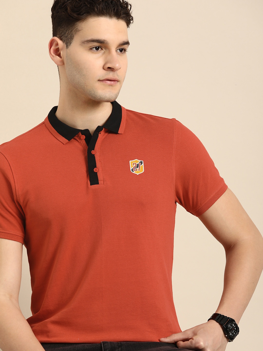 

Being Human Solid Polo Collar Pure Cotton T-shirt, Rust